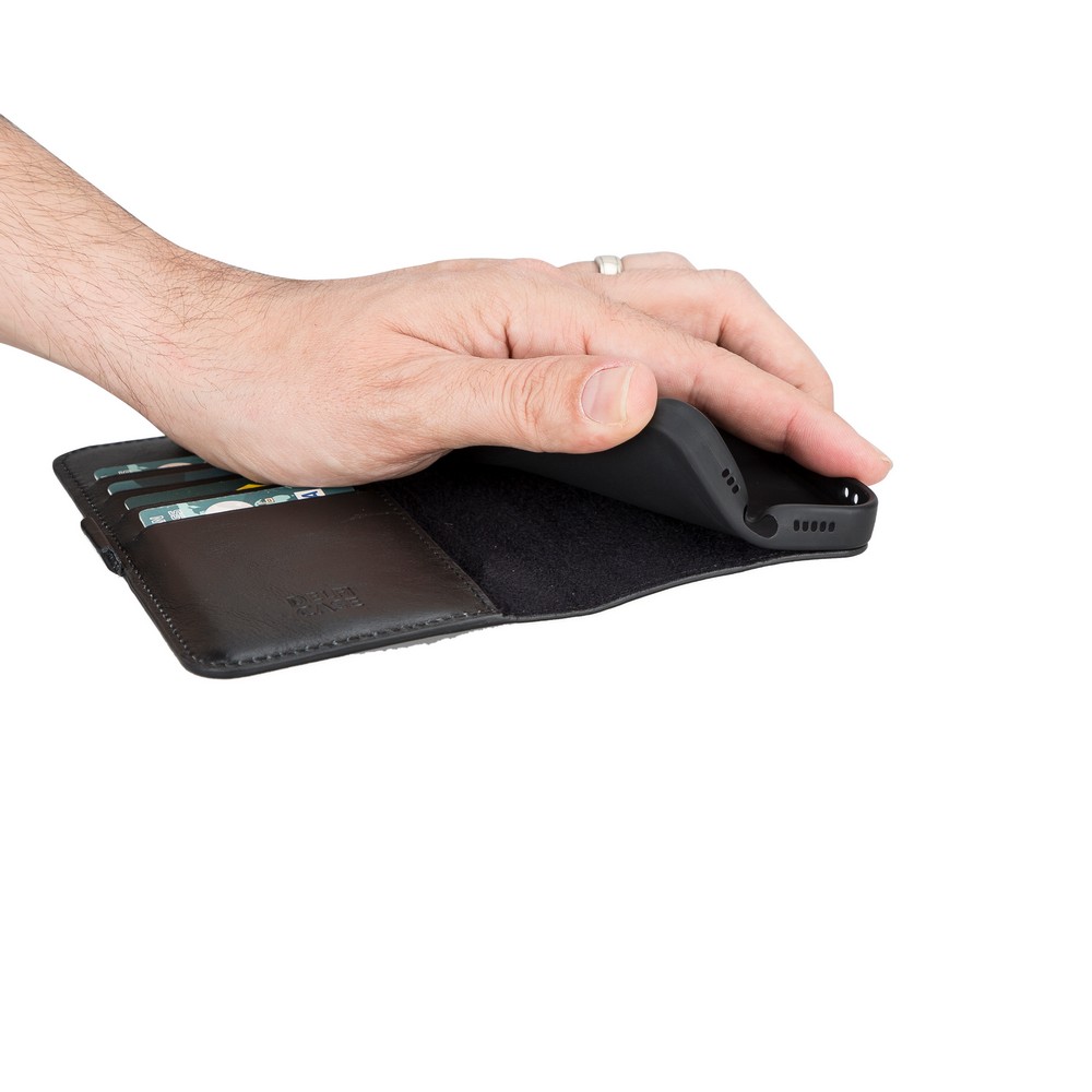 Apple İphone 13 Pro Max Uyumlu Deri̇ Cüzdanlı Kılıf Si̇yah