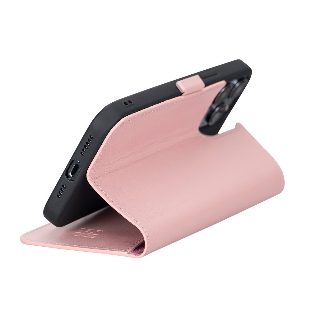 Apple İphone 13 Pro Max Uyumlu Deri̇ Cüzdanlı Kılıf Toz Pembe