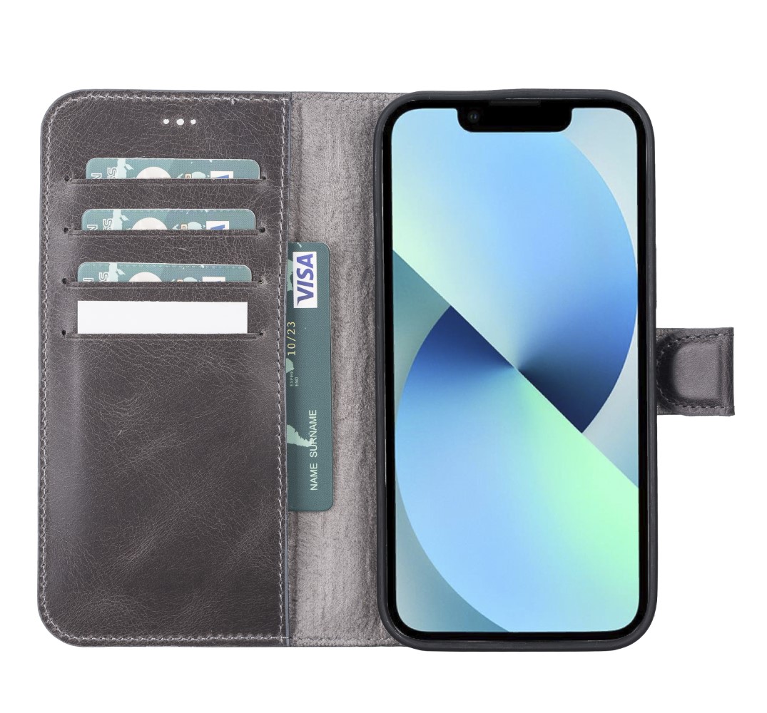 Apple İphone 13 Pro Max Uyumlu Deri̇ Cüzdanlı Kılıf Vs4Ef Gri̇