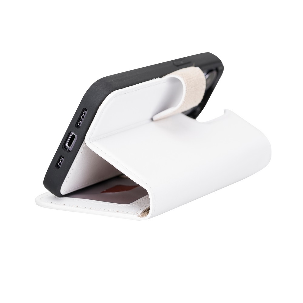 Apple İphone 13 Pro Uyumlu Deri̇ Cüzdanlı Kılıf F3 Beyaz