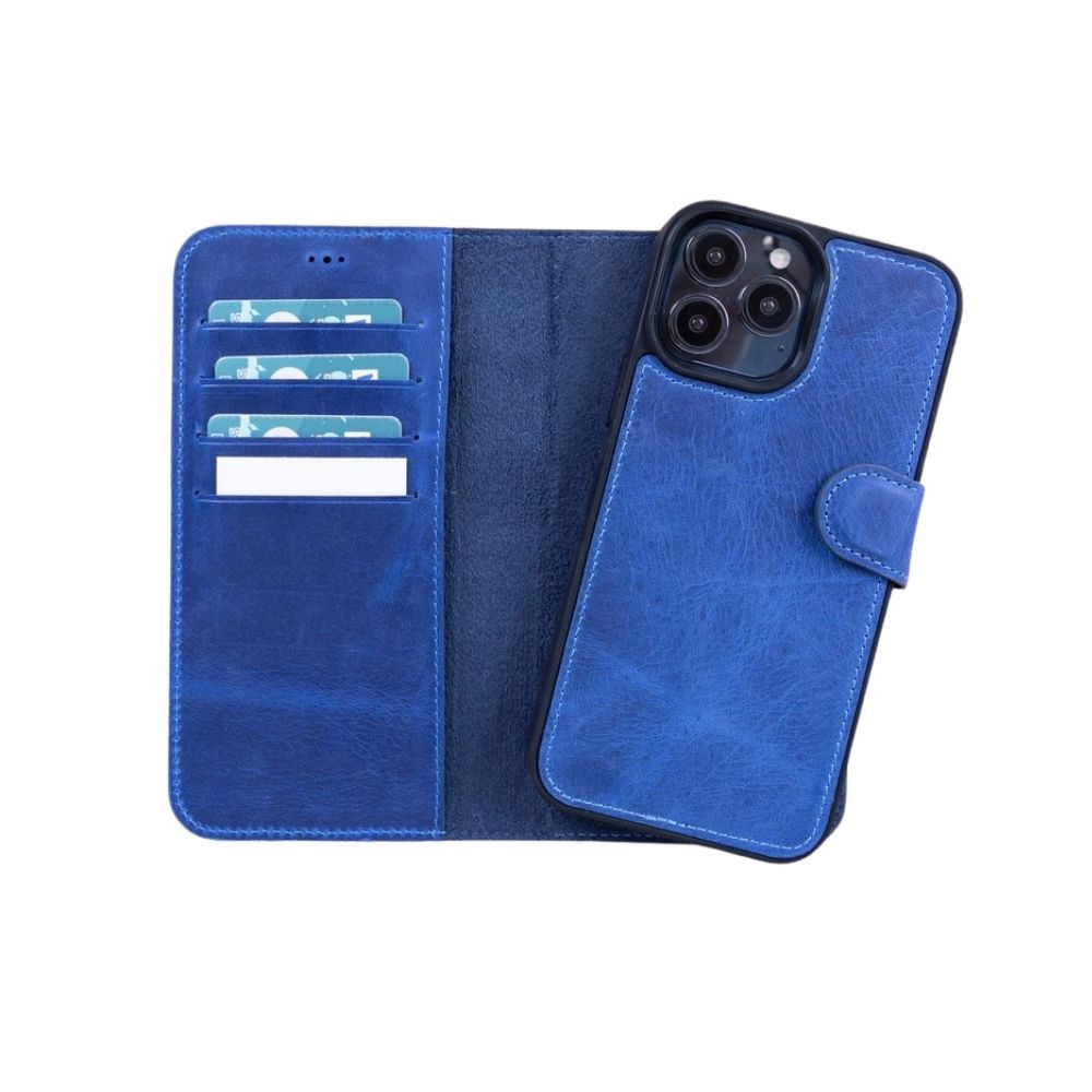 Apple İphone 13 Pro Uyumlu Deri̇ Cüzdanlı Kılıf Laci̇vert