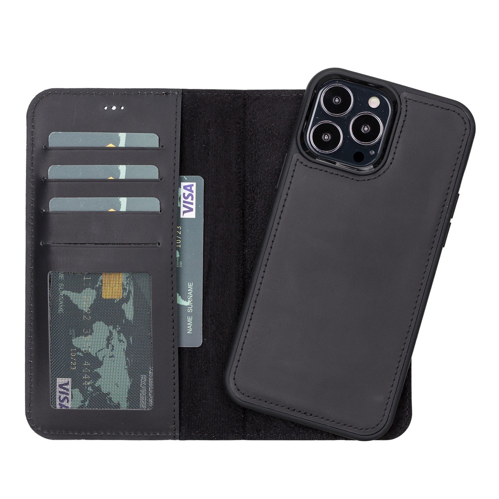 Apple İphone 13 Pro Uyumlu Deri̇ Cüzdanlı Kılıf Li̇luri̇ G1 Si̇yah