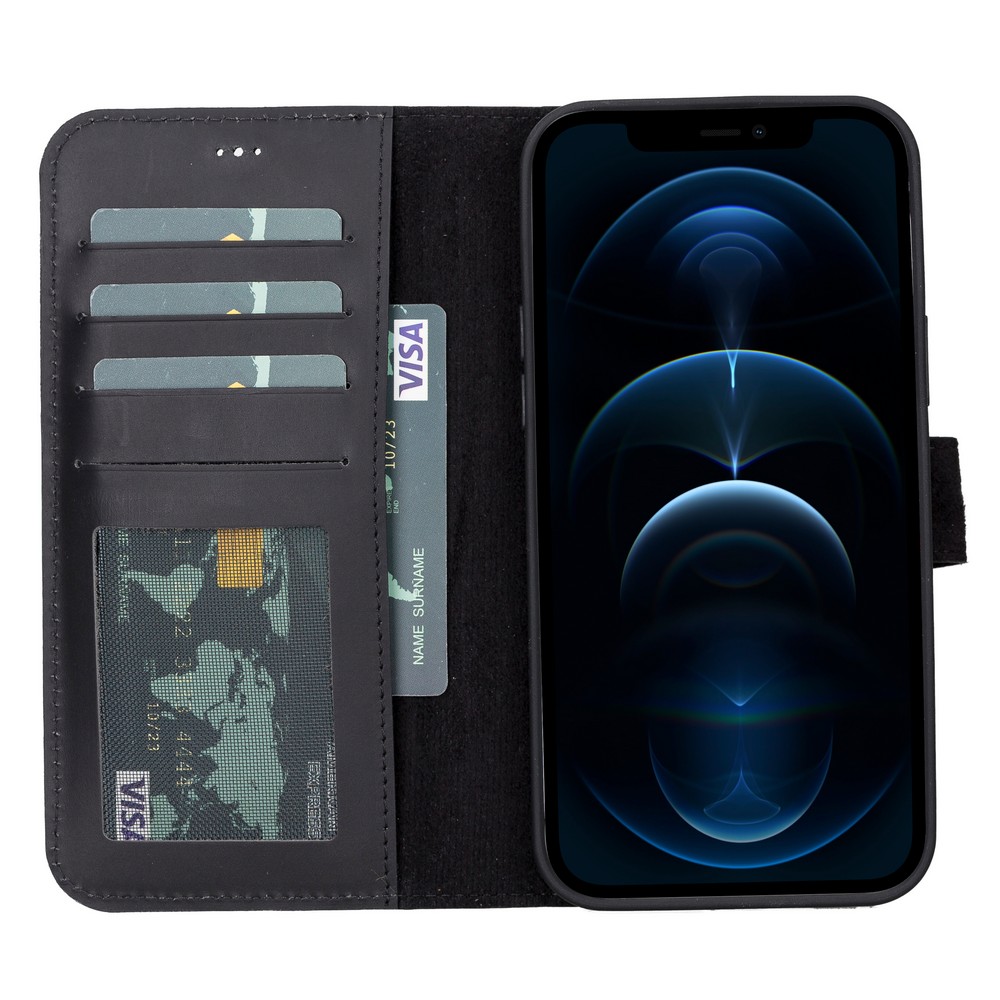 Apple İphone 13 Pro Uyumlu Deri̇ Cüzdanlı Kılıf Li̇luri̇ G1 Si̇yah