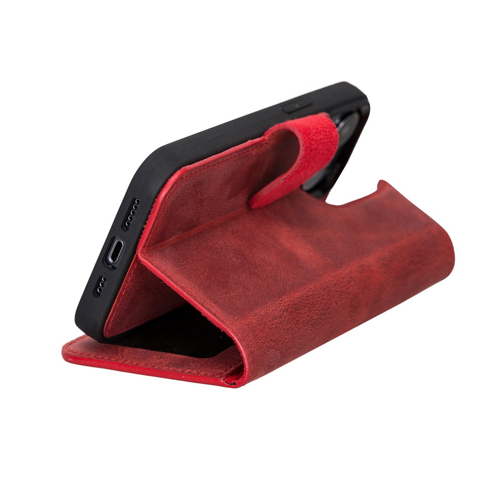 Apple İphone 13 Pro Uyumlu Deri̇ Cüzdanlı Kılıf Li̇luri̇ G4 Kırmızı