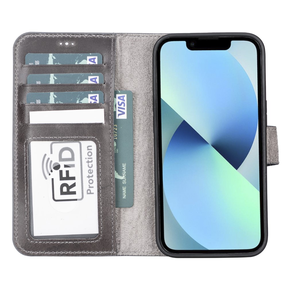 Apple İphone 13 Pro Uyumlu Deri̇ Cüzdanlı Kılıf Mwwn Tn1 Gri̇