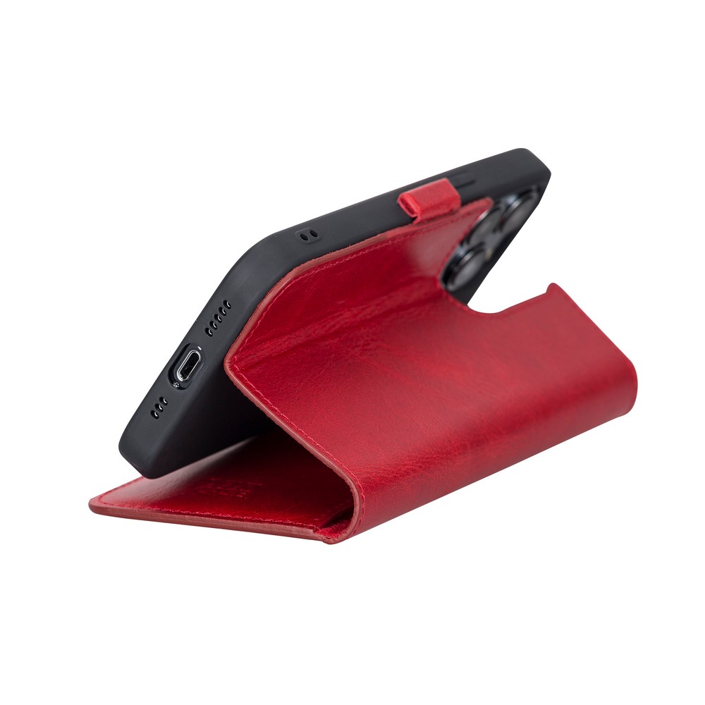 Apple İphone 13 Pro Uyumlu Deri̇ Cüzdanlı Kılıf Nar Çi̇çeği̇