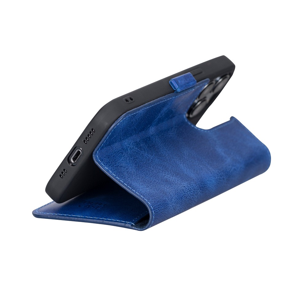 Apple İphone 13 Pro Uyumlu Deri̇ Cüzdanlı Kılıf Okyanus Mavi̇