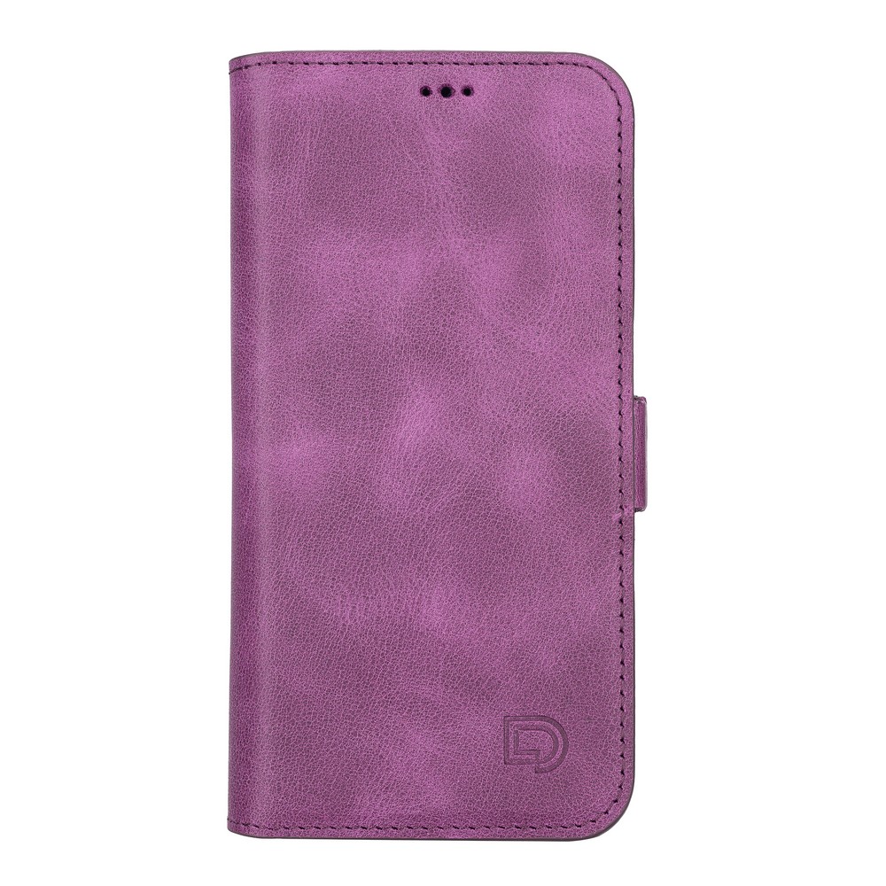 Apple İphone 13 Pro Uyumlu Deri̇ Cüzdanlı Kılıf Rusti̇k Mor