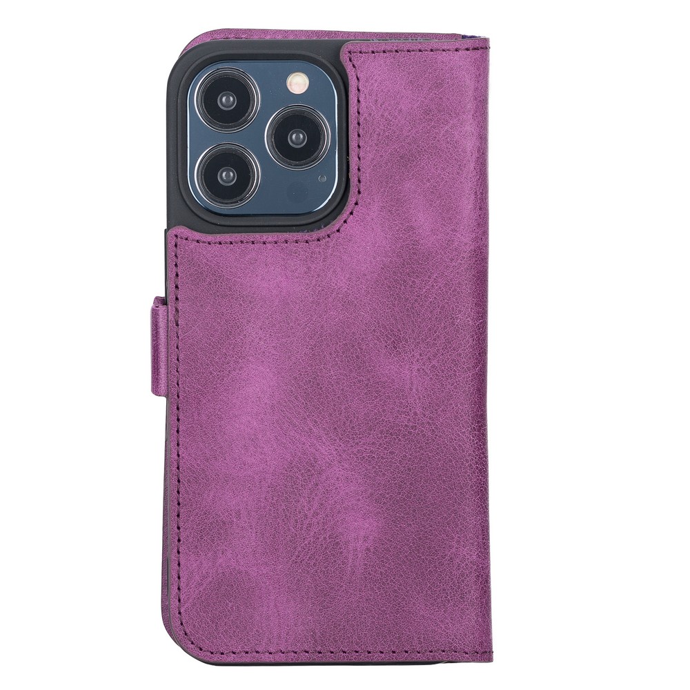 Apple İphone 13 Pro Uyumlu Deri̇ Cüzdanlı Kılıf Rusti̇k Mor
