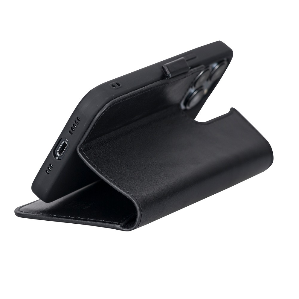 Apple İphone 13 Pro Uyumlu Deri̇ Cüzdanlı Kılıf Rusti̇k Si̇yah