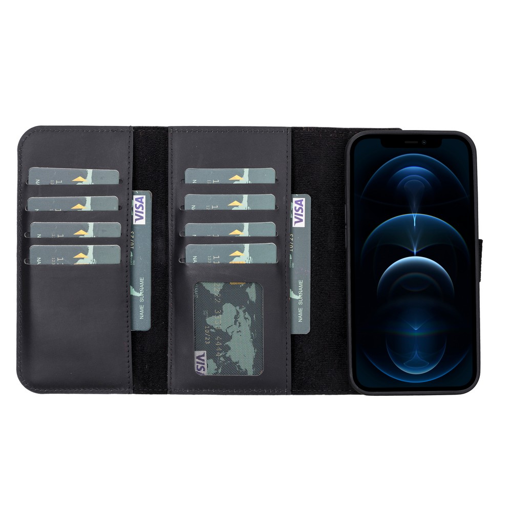 Apple İphone 13 Pro Uyumlu Deri̇ Cüzdanlı Kılıf Santa G1 Si̇yah