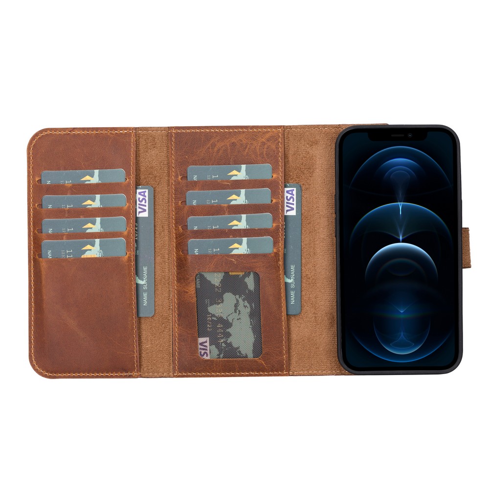 Apple İphone 13 Pro Uyumlu Deri̇ Cüzdanlı Kılıf Santa G19 Taba