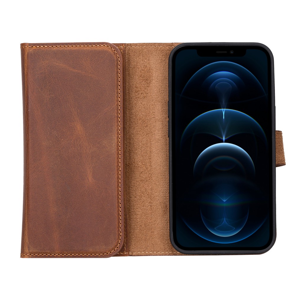 Apple İphone 13 Pro Uyumlu Deri̇ Cüzdanlı Kılıf Santa G19 Taba