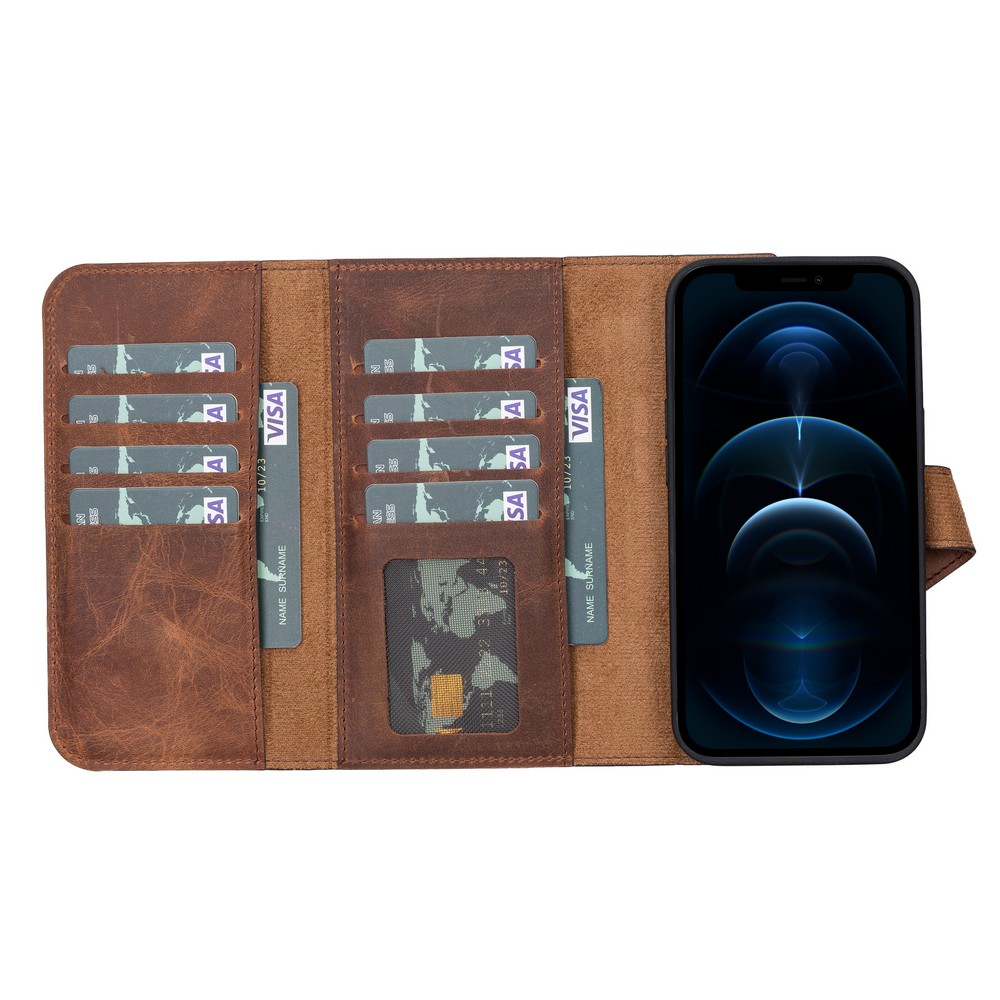 Apple İphone 13 Pro Uyumlu Deri̇ Cüzdanlı Kılıf Santa G2 Kahve