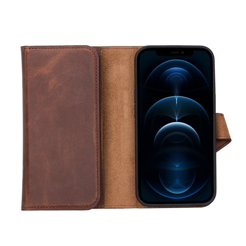 Apple İphone 13 Pro Uyumlu Deri̇ Cüzdanlı Kılıf Santa G2 Kahve