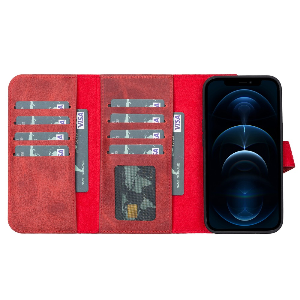 Apple İphone 13 Pro Uyumlu Deri̇ Cüzdanlı Kılıf Santa G4 Kırmızı