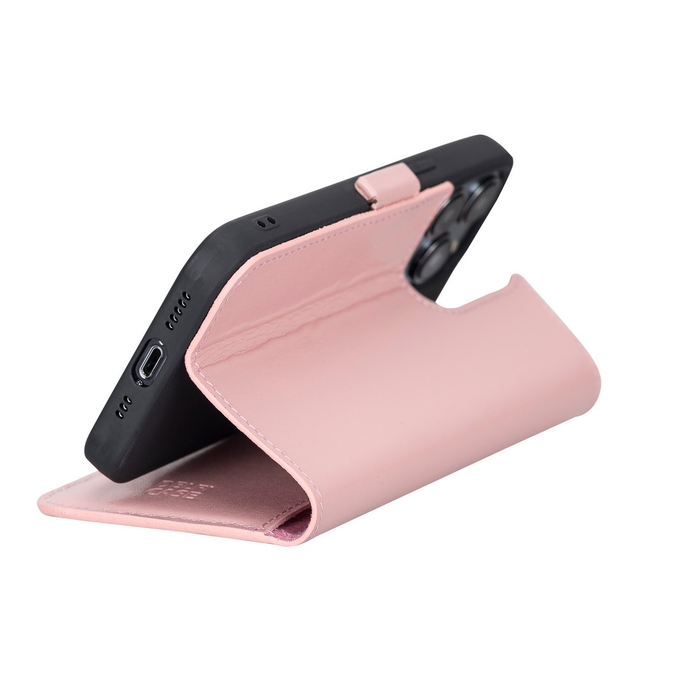 Apple İphone 13 Pro Uyumlu Deri̇ Cüzdanlı Kılıf Toz Pembe