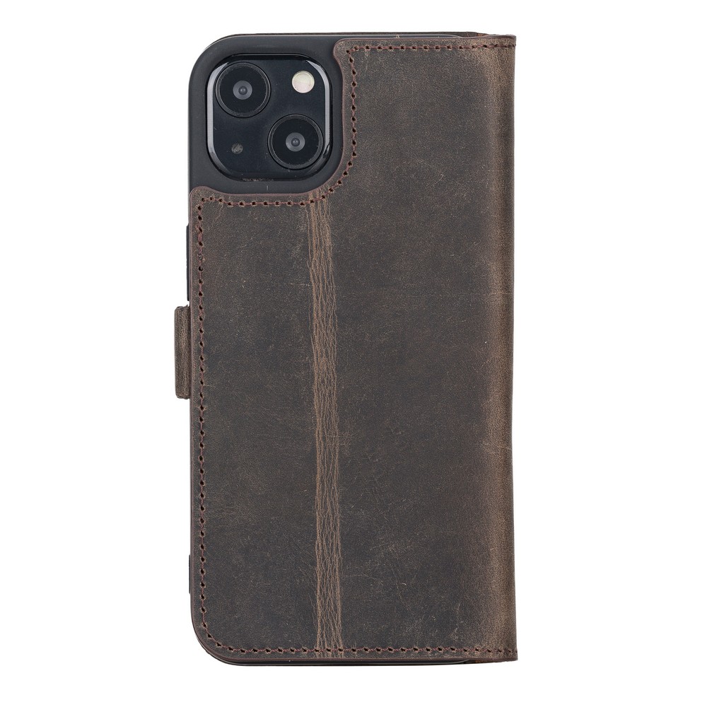 Apple İphone 13 Uyumlu Deri̇ Cüzdanlı Kılıf Acı Kahve