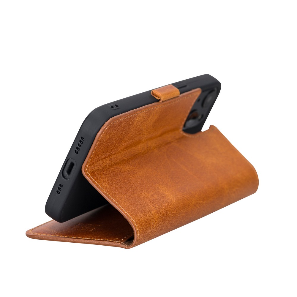 Apple İphone 13 Uyumlu Deri̇ Cüzdanlı Kılıf Anti̇k Taba