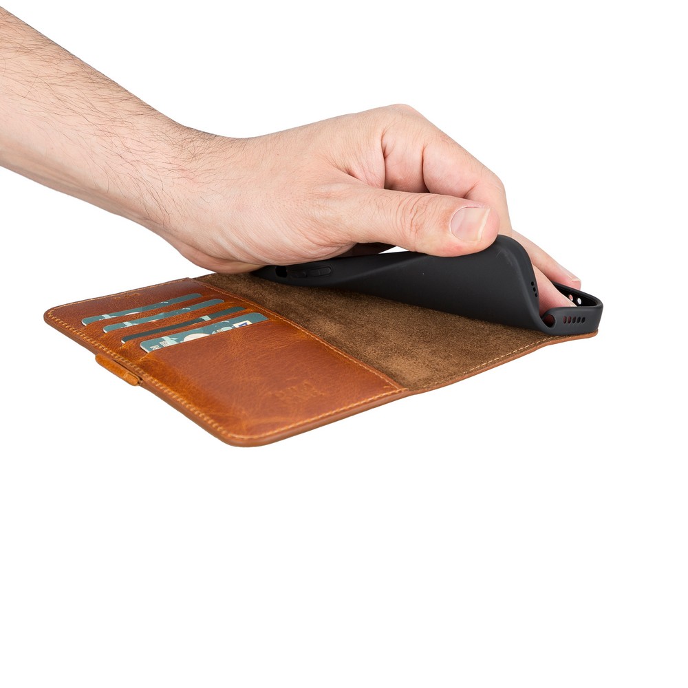 Apple İphone 13 Uyumlu Deri̇ Cüzdanlı Kılıf Anti̇k Taba