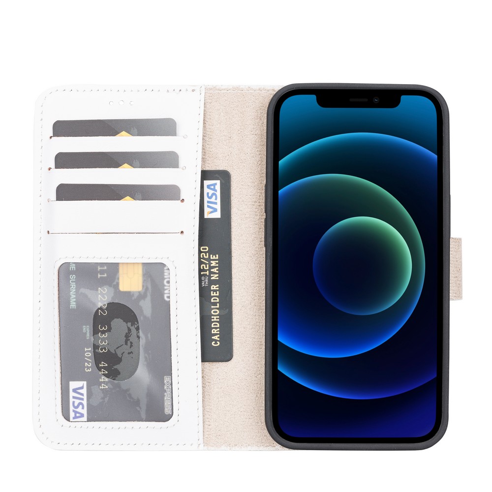 Apple İphone 13 Uyumlu Deri̇ Cüzdanlı Kılıf F3 Beyaz