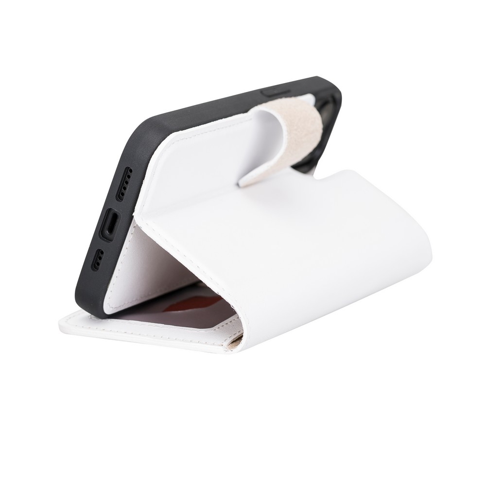 Apple İphone 13 Uyumlu Deri̇ Cüzdanlı Kılıf F3 Beyaz