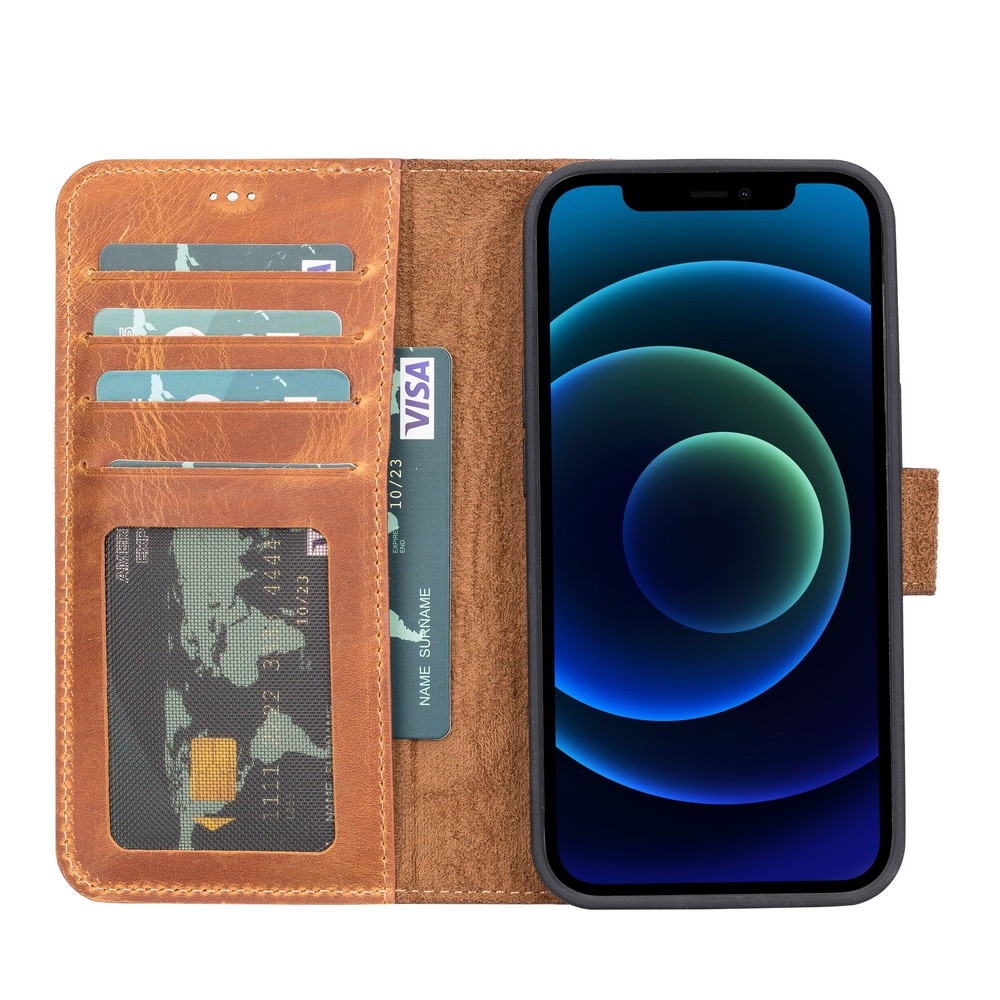 Apple İphone 13 Uyumlu Deri̇ Cüzdanlı Kılıf G19 Taba