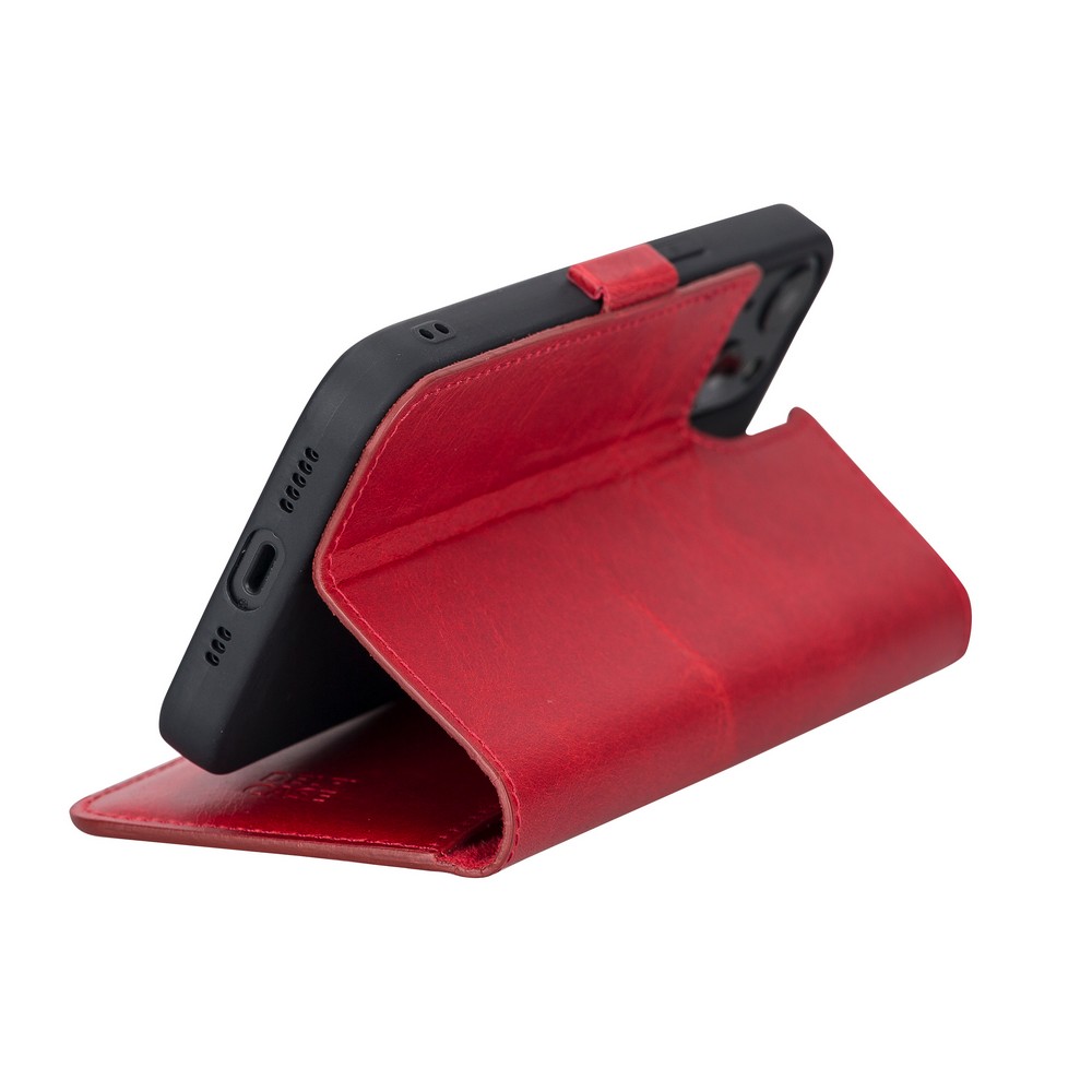 Apple İphone 13 Uyumlu Deri̇ Cüzdanlı Kılıf Nar Çi̇çeği̇