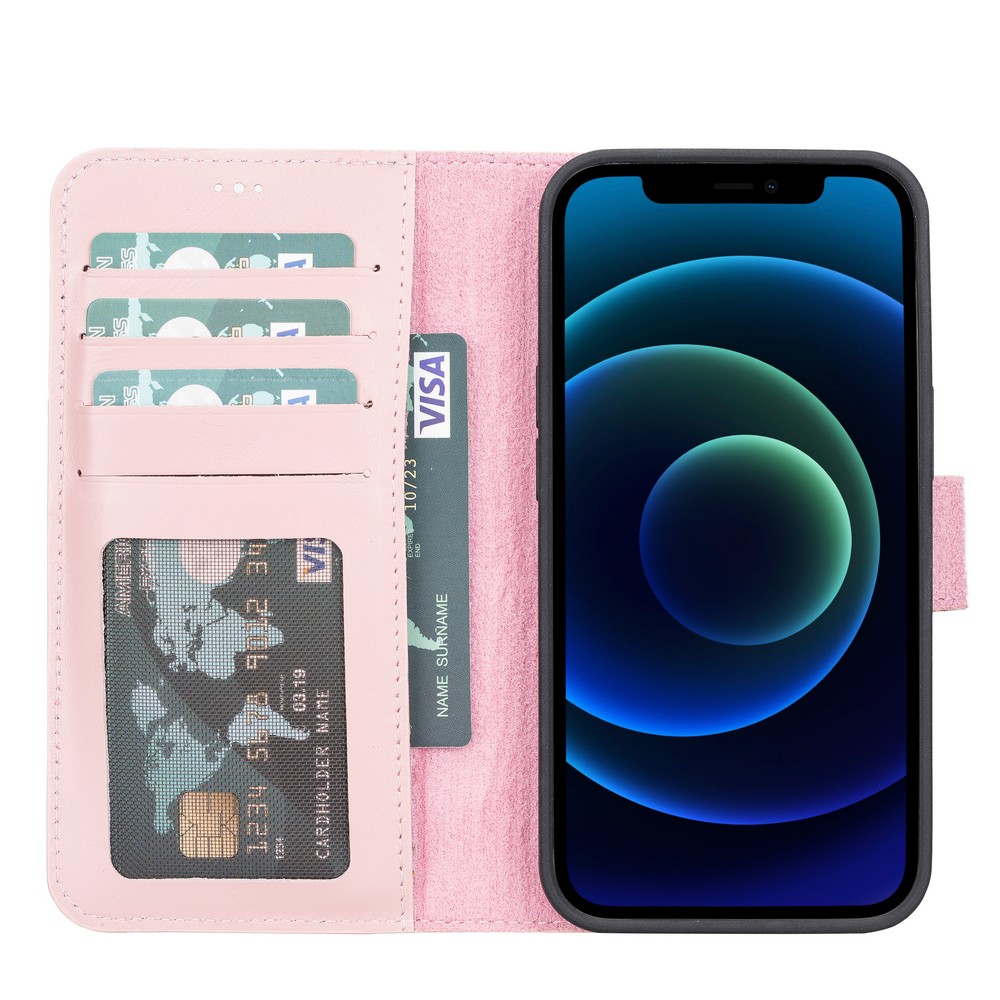 Apple İphone 13 Uyumlu Deri̇ Cüzdanlı Kılıf Nu2 Pembe