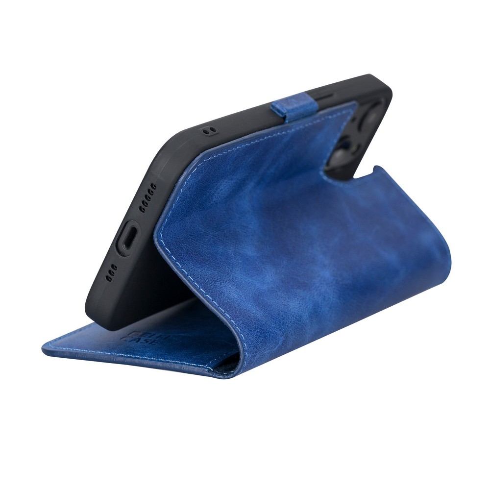 Apple İphone 13 Uyumlu Deri̇ Cüzdanlı Kılıf Okyanus Mavi̇