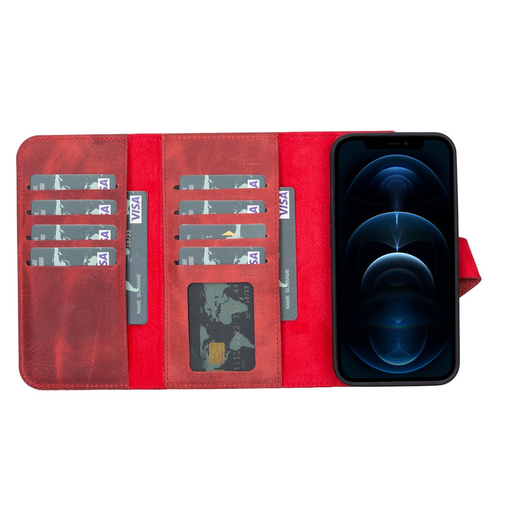 Apple İphone 13 Uyumlu Deri̇ Cüzdanlı Kılıf Santa G4 Kırmızı