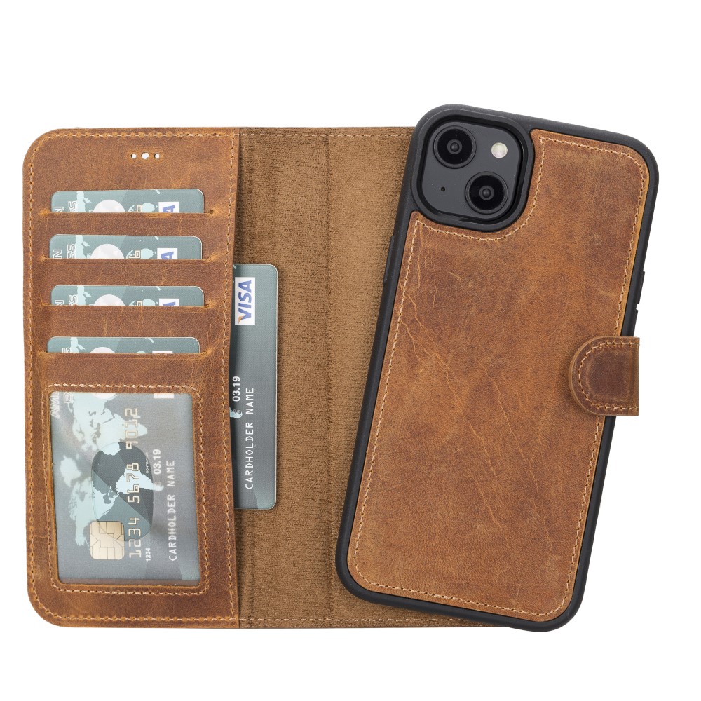 Apple İphone 14 Plus Uyumlu Deri̇ Cüzdanlı Kılıf Mwwn G19 Taba