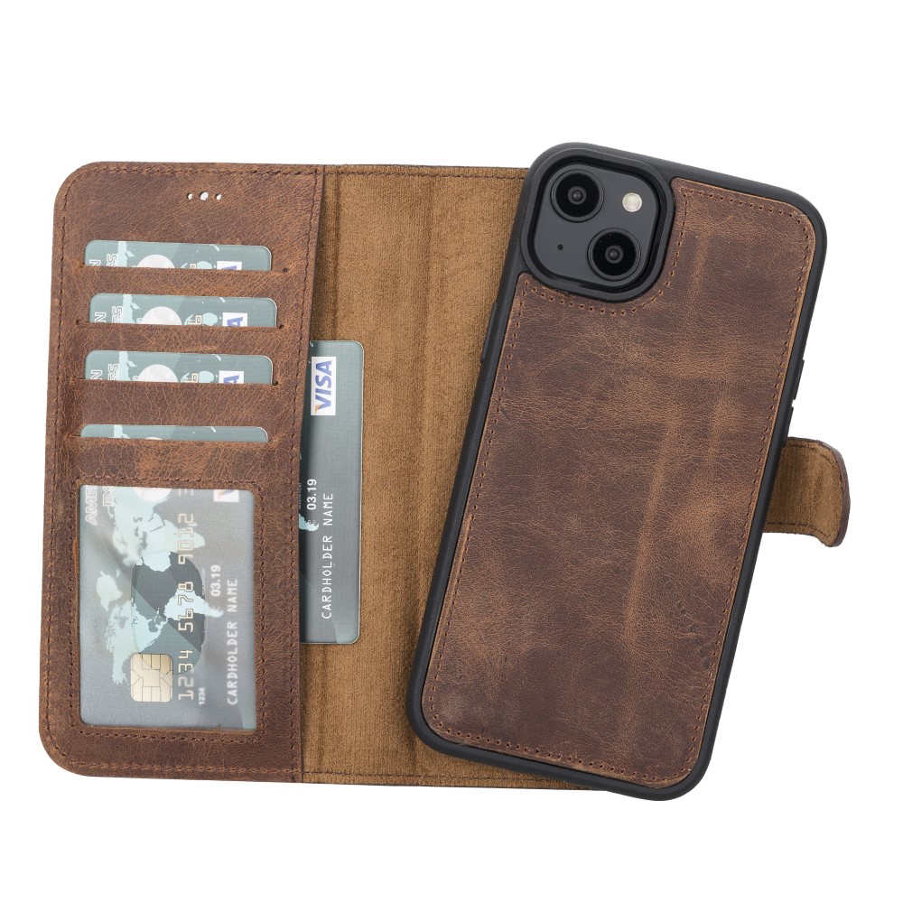 Apple İphone 14 Plus Uyumlu Deri̇ Cüzdanlı Kılıf Mwwn G2 Kahve