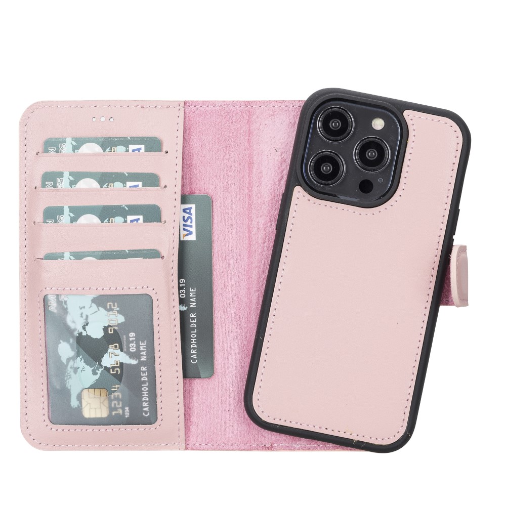 Apple İphone 14 Pro Uyumlu Deri̇ Cüzdanlı Kılıf Mwwn Nu2 Pembe