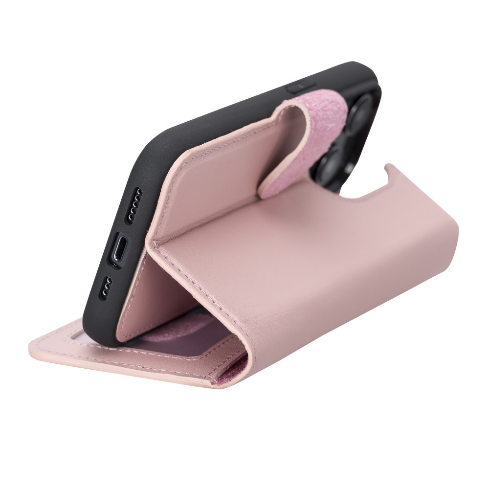 Apple İphone 14 Pro Uyumlu Deri̇ Cüzdanlı Kılıf Mwwn Nu2 Pembe