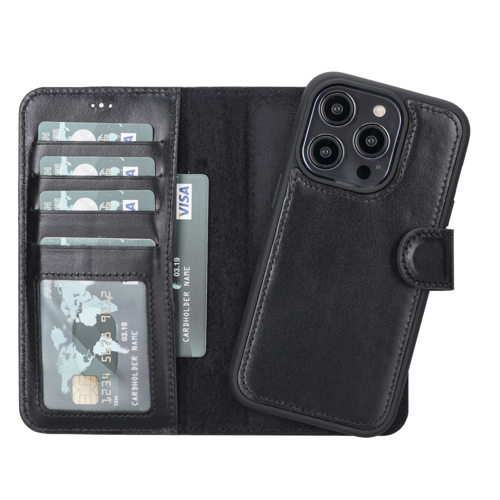 Apple İphone 14 Pro Uyumlu Deri̇ Cüzdanlı Kılıf Mwwn Rst1 Si̇yah