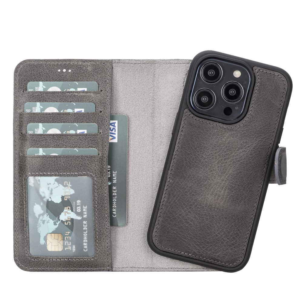 Apple İphone 14 Pro Uyumlu Deri̇ Cüzdanlı Kılıf Mwwn Vs4Ef Gri̇