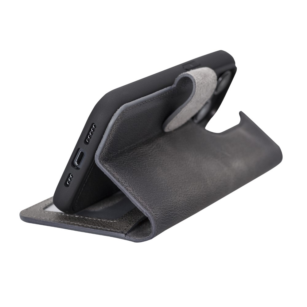 Apple İphone 14 Pro Uyumlu Deri̇ Cüzdanlı Kılıf Mwwn Vs4Ef Gri̇