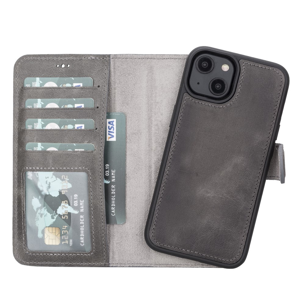 Apple İphone 14 Uyumlu Deri̇ Cüzdanlı Kılıf Mwwn Vs4Ef Gri̇
