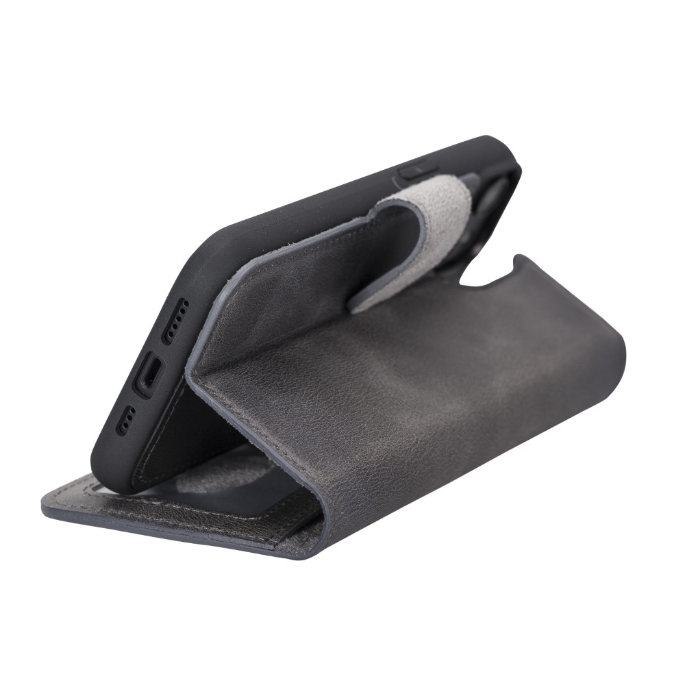 Apple İphone 14 Uyumlu Deri̇ Cüzdanlı Kılıf Mwwn Vs4Ef Gri̇