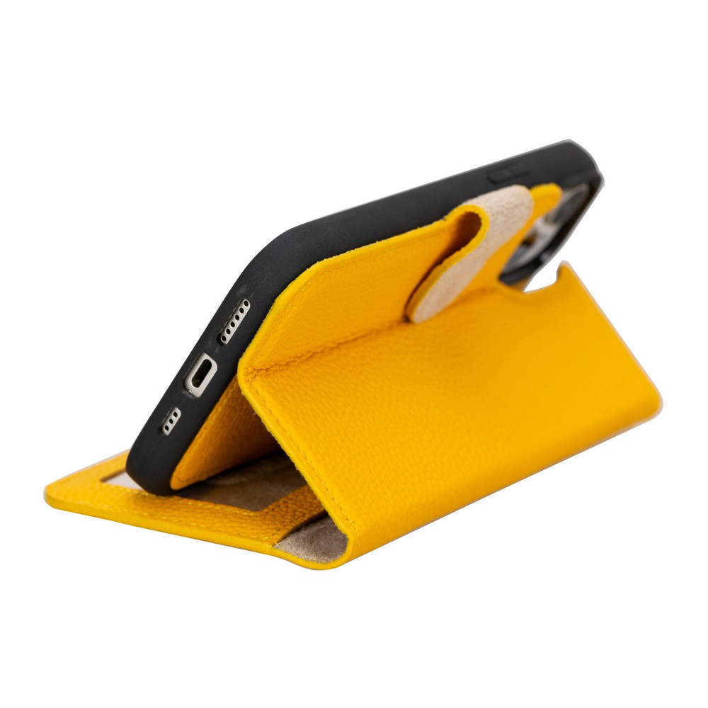 Apple İphone 15 Plus Uyumlu Deri̇ Cüzdanlı Kılıf Mwwn Fl12 Sarı