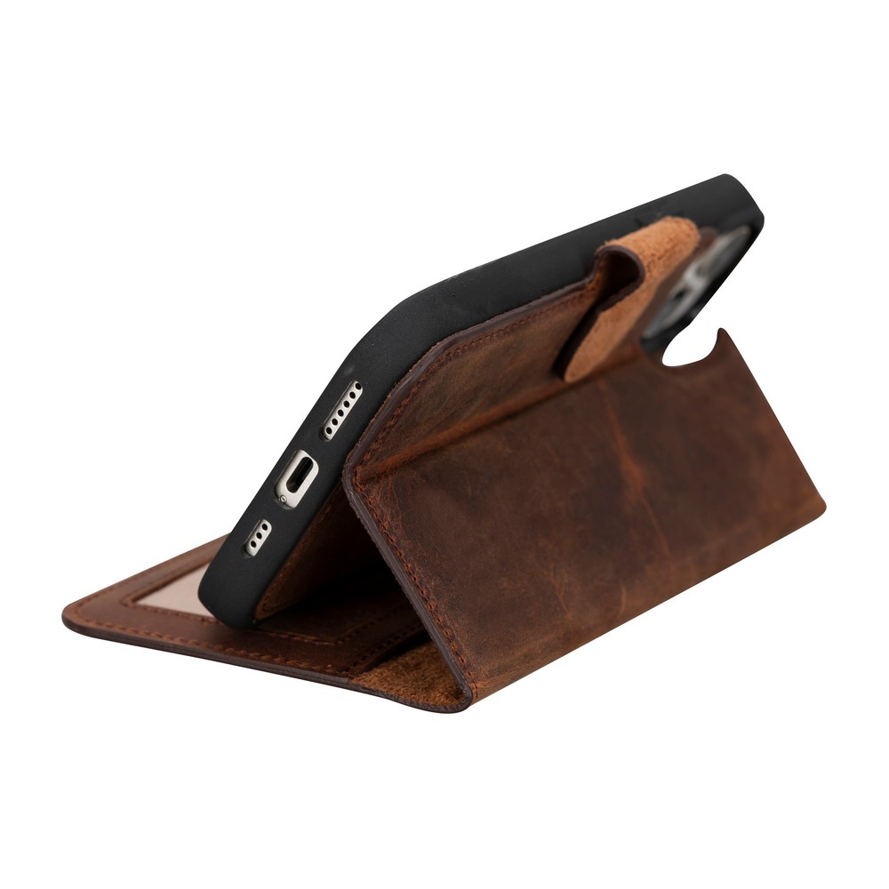 Apple İphone 15 Plus Uyumlu Deri̇ Cüzdanlı Kılıf Mwwn G2 Kahve