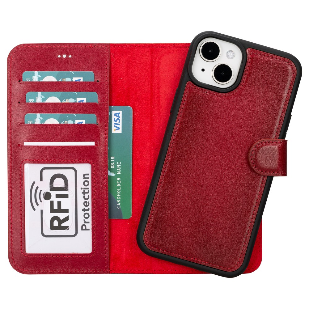 Apple İphone 15 Plus Uyumlu Deri̇ Cüzdanlı Kılıf Mwwn V4Ef Kırmızı