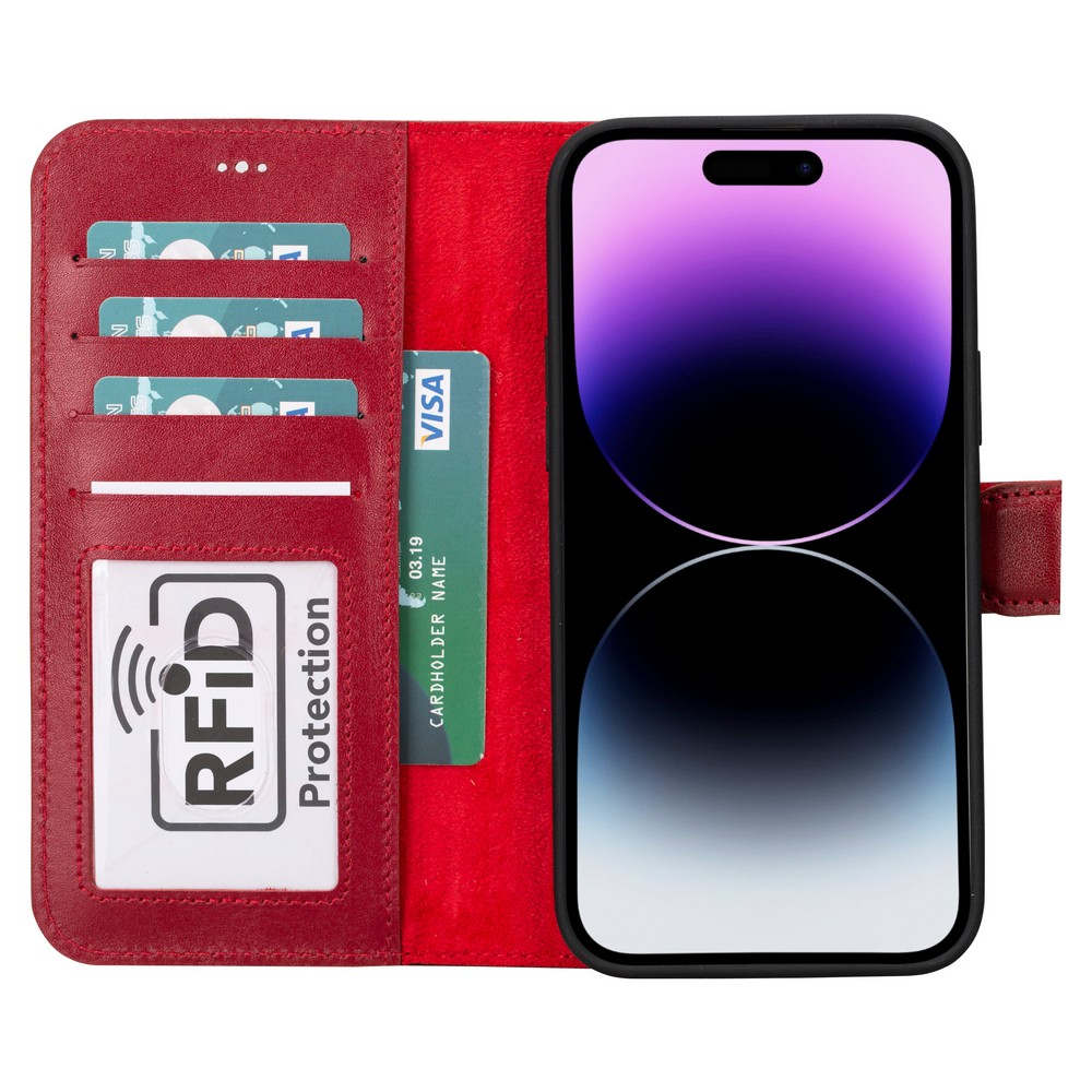 Apple İphone 15 Plus Uyumlu Deri̇ Cüzdanlı Kılıf Mwwn V4Ef Kırmızı