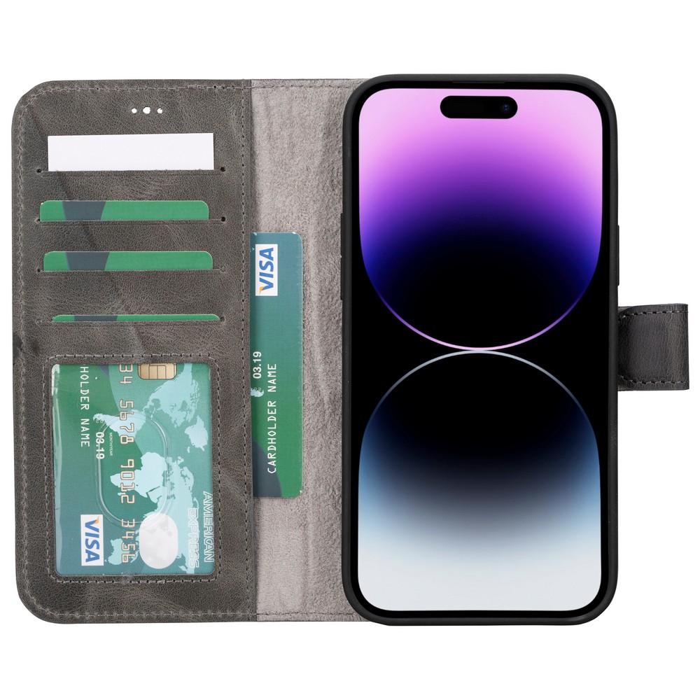 Apple İphone 15 Plus Uyumlu Deri̇ Cüzdanlı Kılıf Mwwn Vs4Ef Gri̇