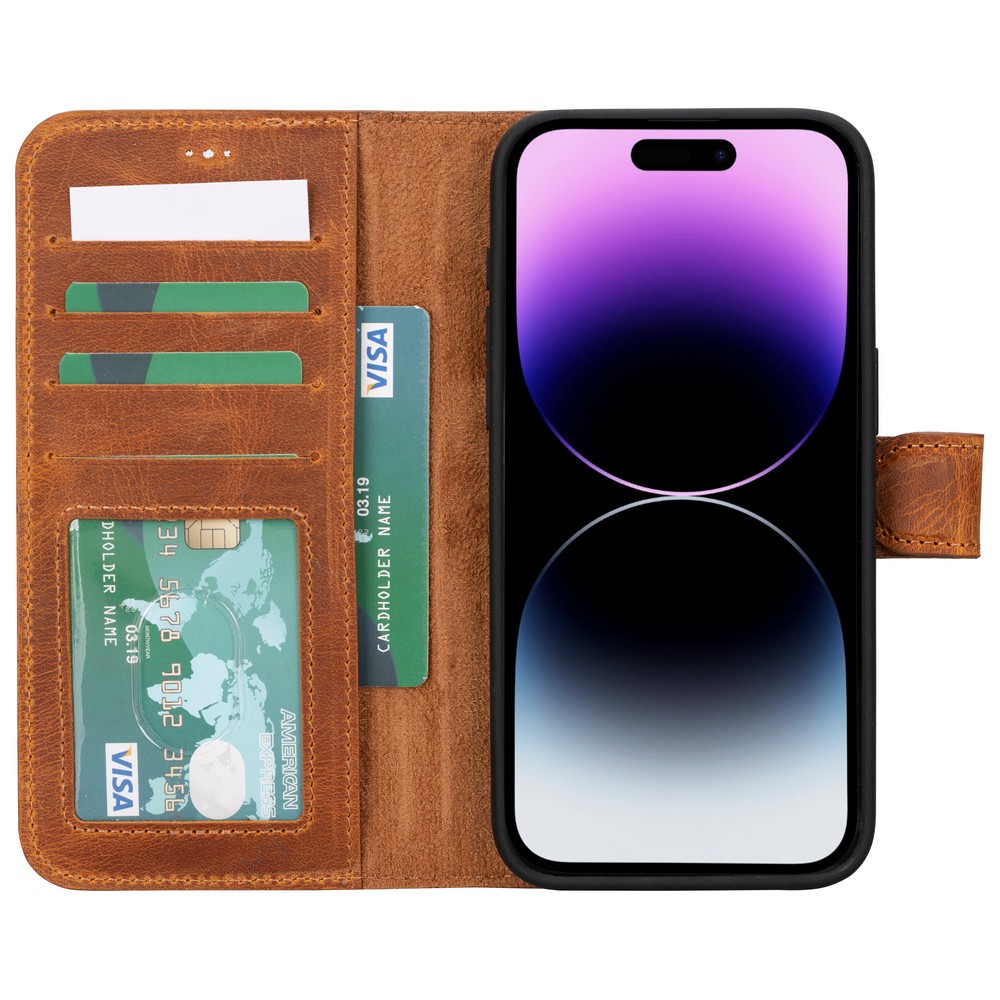 Apple İphone 15 Pro Max Uyumlu Deri̇ Cüzdanlı Kılıf Mwwn G19 Taba