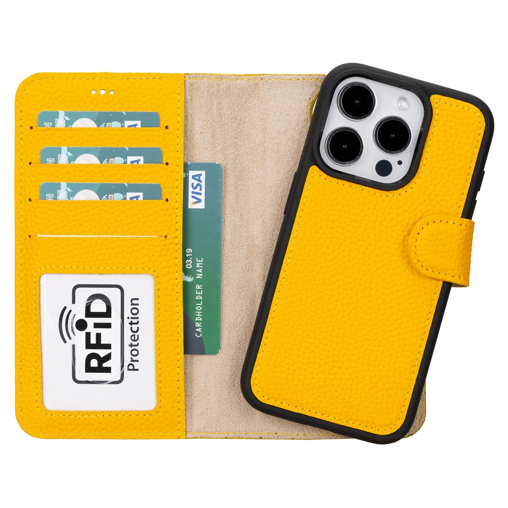 Apple İphone 15 Pro Uyumlu Deri̇ Cüzdanlı Kılıf Mwwn Fl12 Sarı