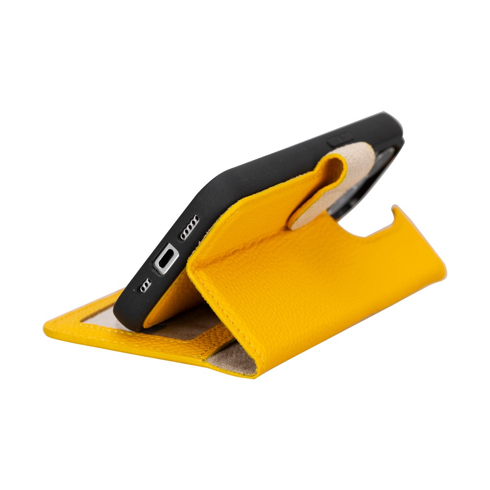 Apple İphone 15 Pro Uyumlu Deri̇ Cüzdanlı Kılıf Mwwn Fl12 Sarı