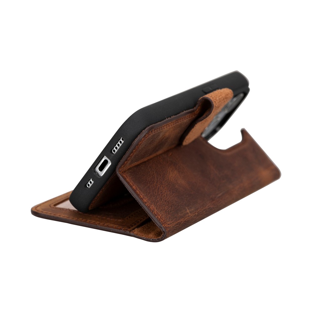 Apple İphone 15 Pro Uyumlu Deri̇ Cüzdanlı Kılıf Mwwn G2 Kahve