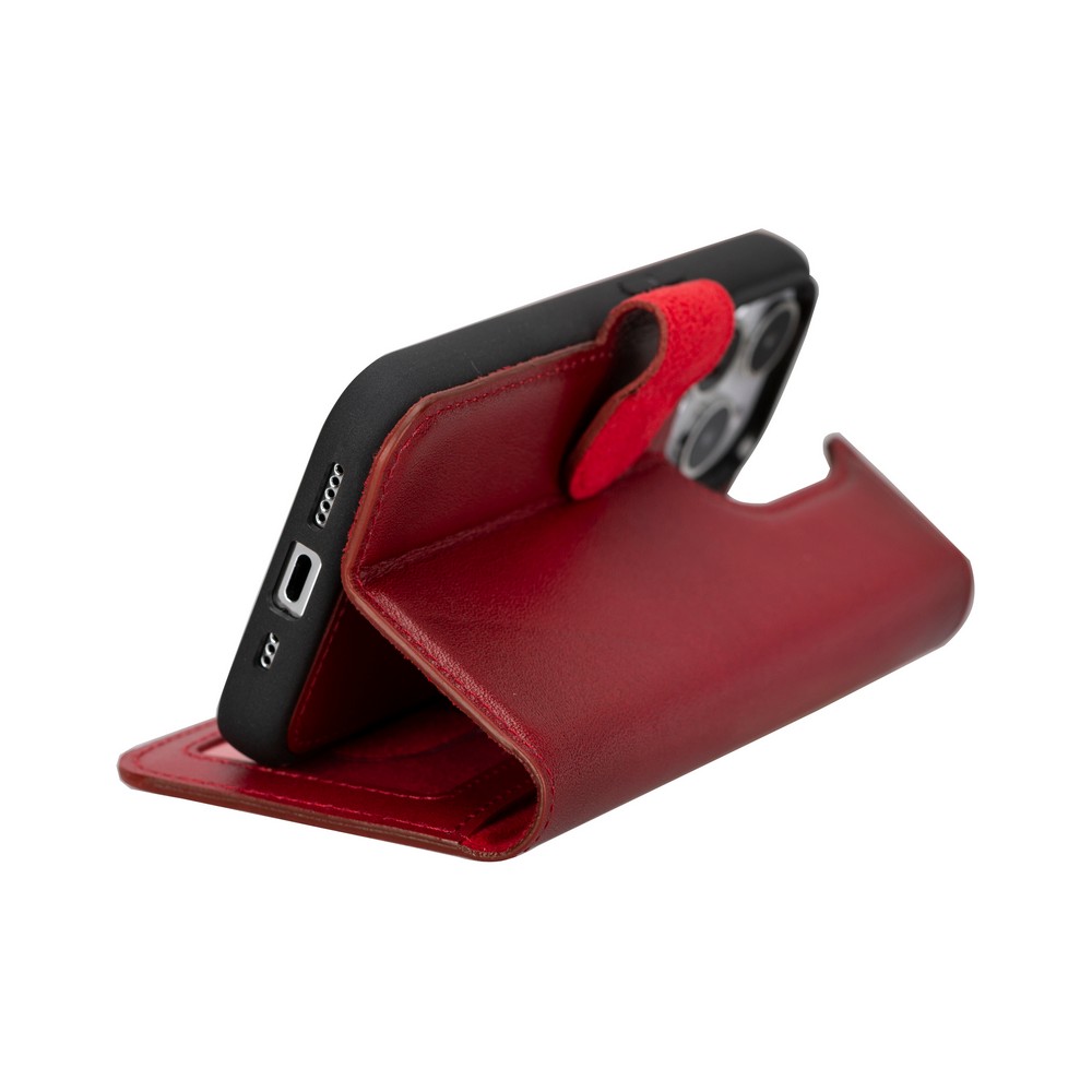 Apple İphone 15 Pro Uyumlu Deri̇ Cüzdanlı Kılıf Mwwn V4Ef Kırmızı